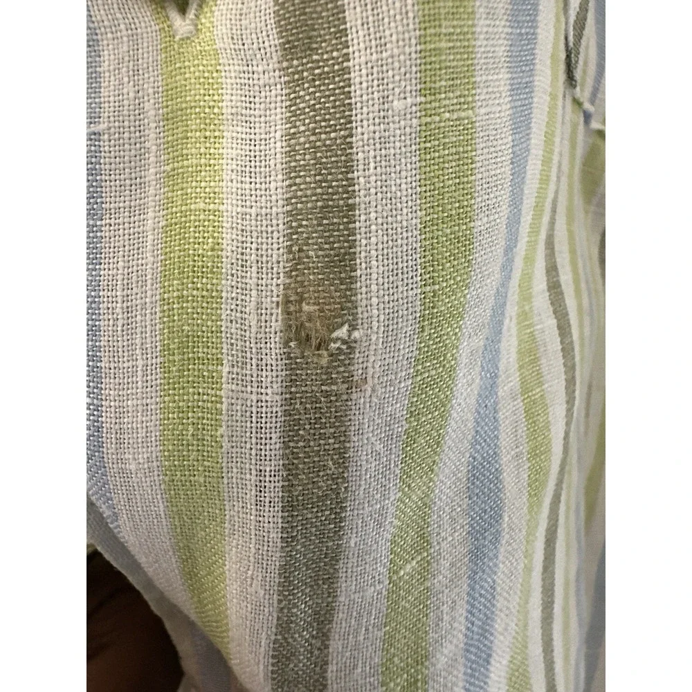 Banana Republic Linen Shirt Mens M Green Blue Stripe Button‎ Up Casual